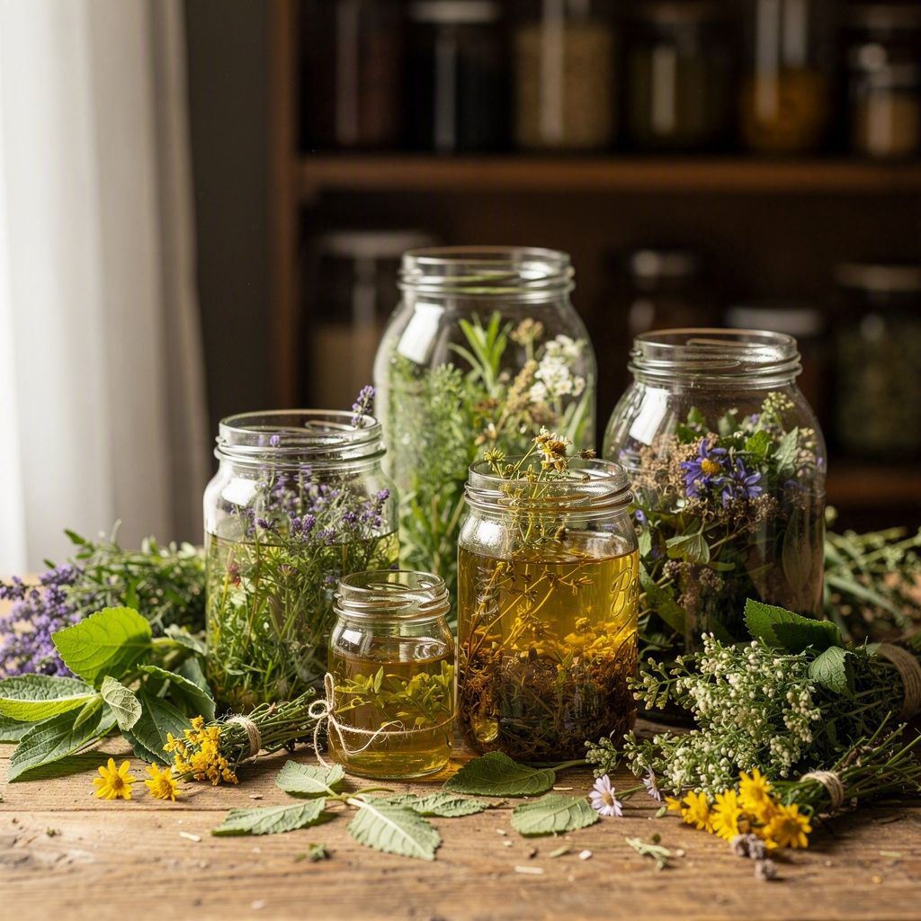 Kr&auml;utersch&auml;tze im Glas - Foto mit KI generiert.